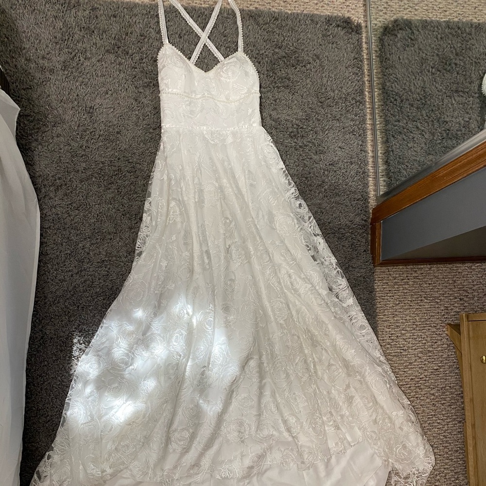 Halter Empire White Lace Prom Wedding, or Evening Dress